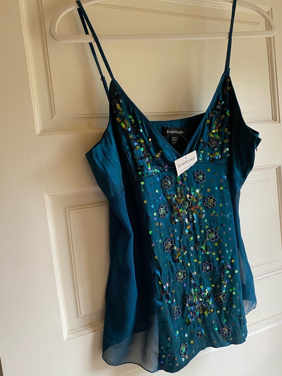 bebe Tops - NWT Vintage Y2K Bebe Silk Camisole Embellished with Floral Beads and Sequins L